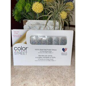 Color Street 100% Real Nail Polish Strips - Glitter Silver Design  Easy Peel & A